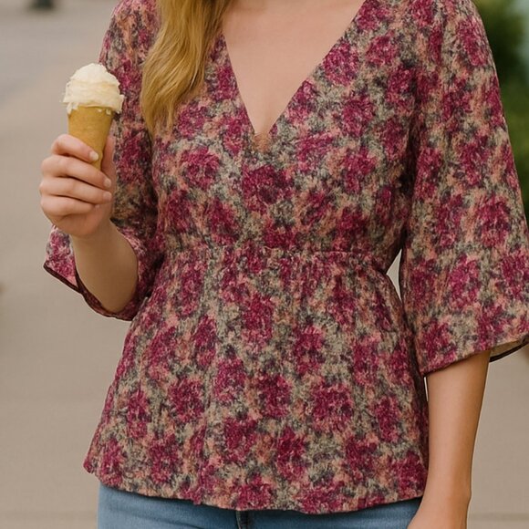 Urban Behaviour Ditzy Floral Chiffon Kimono Sleeve Country Core Top Size Med - Picture 2 of 6